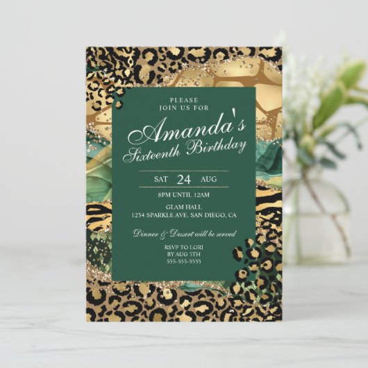 ヒョウ柄とアニマルプリントのジャングル 招待状 (スタンド正面)