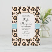 ヒョウ柄とパールの誕生日招待状 青 招待状 (スタンド正面)