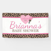ヒョウ柄とピンクのベイビーシャワー歓迎 横断幕 (横)