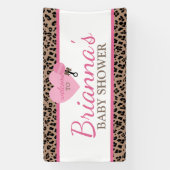 ヒョウ柄とピンクのベビーシャワー歓迎 横断幕 (縦)
