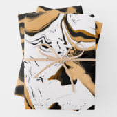 ヒョウ柄とブラックとホワイトのストライプと水玉模様 ラッピングペーパーシート (インサイチュ)