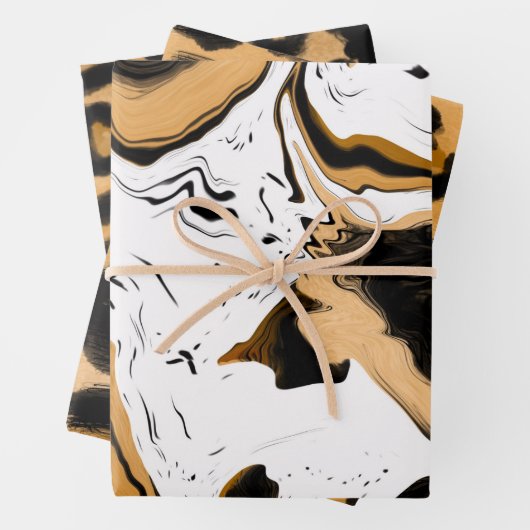 ヒョウ柄とブラックとホワイトのストライプと水玉模様 ラッピングペーパーシート (インサイチュ)