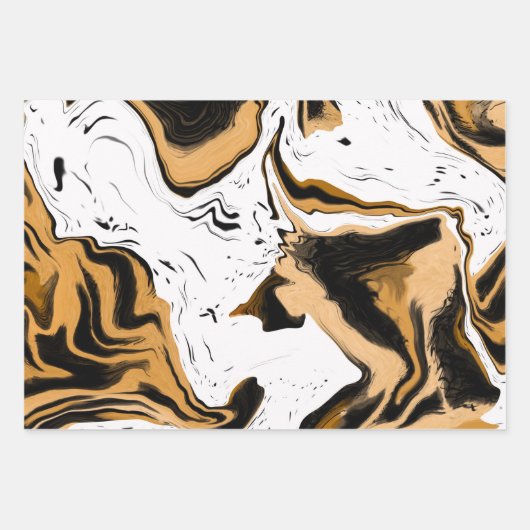 ヒョウ柄とブラックとホワイトのストライプと水玉模様 ラッピングペーパーシート (正面)