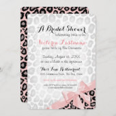 ヒョウ柄のウェディングシャワー ピンクの蝶結び 招待状 (正面/裏面)