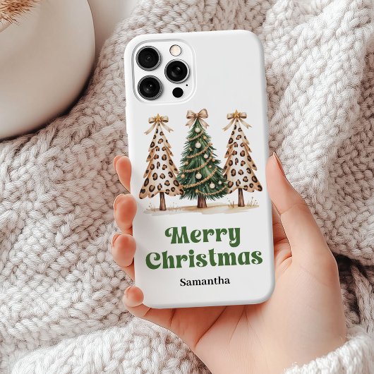 ヒョウ柄のクリスマスツリーのカスタムネーム Case-Mate iPhoneケース