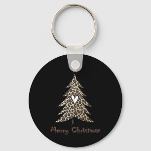 ヒョウ柄のクリスマスツリーの動物好きのためのXmas Tシャツ L キーホルダー