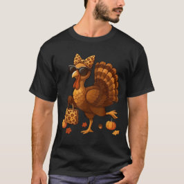 ヒョウ柄のサングラスをかけた七面鳥 おもしろい感謝祭 Tシャツ