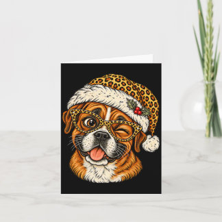 ヒョウ柄のサンタ帽をかぶった面白いクリスマスのボクサー犬 かわいい カード