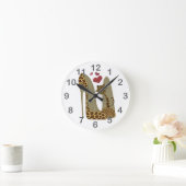 ヒョウ柄のスティレット靴と可愛い猫ハート ラウンド壁時計 (ホーム)