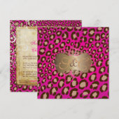 ヒョウ柄のスポット + パール渦巻き/ヴィンテージ/ホットピンク 招待状 (正面/裏面)