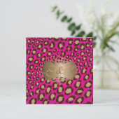 ヒョウ柄のスポット + パール渦巻き/ヴィンテージ/ホットピンク 招待状 (スタンド正面)