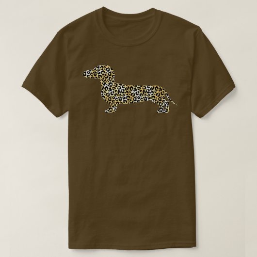 ヒョウ柄のダチュンド犬 Tシャツ (デザイン正面)