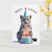 ヒョウ柄のネコの誕生日カード カード (黄色い花)