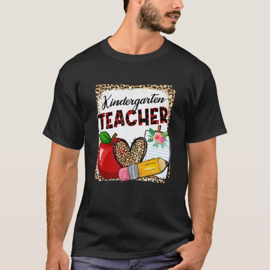 ヒョウ柄のハートの幼稚園の先生の教育のバック Tシャツ (正面)