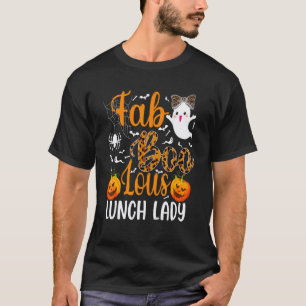 ヒョウ柄のファブ・ブー・ラウス給食当番先生チーム 怖い Tシャツ