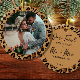 ヒョウ柄のフォトクリスマス オーナメント Mr & Mrs 初めてのクリスマス