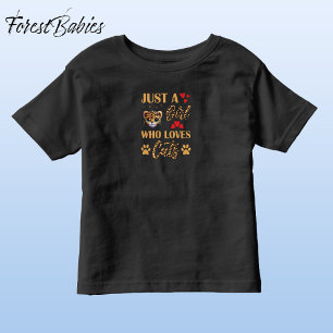 ヒョウ柄のフォント、猫を愛する女の子Animal 🐆 トドラーTシャツ