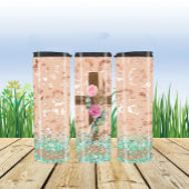 ヒョウ柄のフローラデザイン付き木製クロス タンブラー