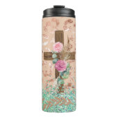 ヒョウ柄のフローラデザイン付き木製クロス タンブラー (正面)