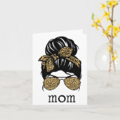 ヒョウ柄のボサボサお団子ママ カード (黄色い花)