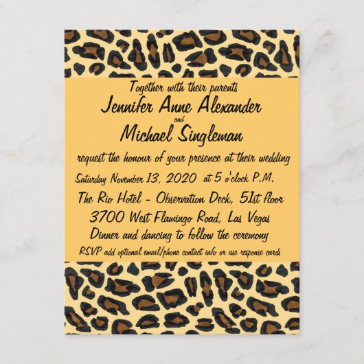 ヒョウ柄のモダンな結婚式 エンクロージャーカード (正面)