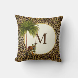 ヒョウ柄のモノグラムに立つ虎 クッション