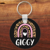 ヒョウ柄のレインボーかわいい母親の日ギグおもしろいジー キーホルダー (正面)