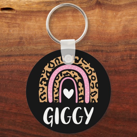 ヒョウ柄のレインボーかわいい母親の日ギグおもしろいジー キーホルダー (正面)