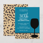 ヒョウ柄のワインの誕生日 招待状 (正面/裏面)