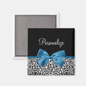 ヒョウ柄の動物のパタかわいらしーンの青い弓 マグネット (正面/裏面)