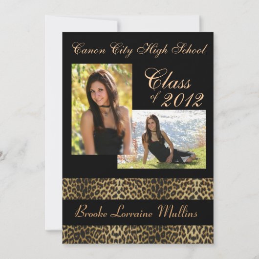 ヒョウ柄の動物の卒業発表 招待状 (正面)