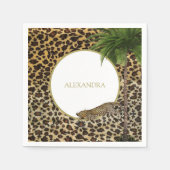 ヒョウ柄の動物パターン エレガントなパームパーティー スタンダードカクテルナプキン (正面)