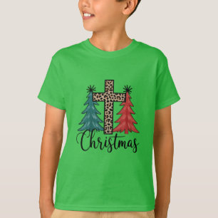 ヒョウ柄の十字架 クリスマスツリー キリスト教 Tシャツ