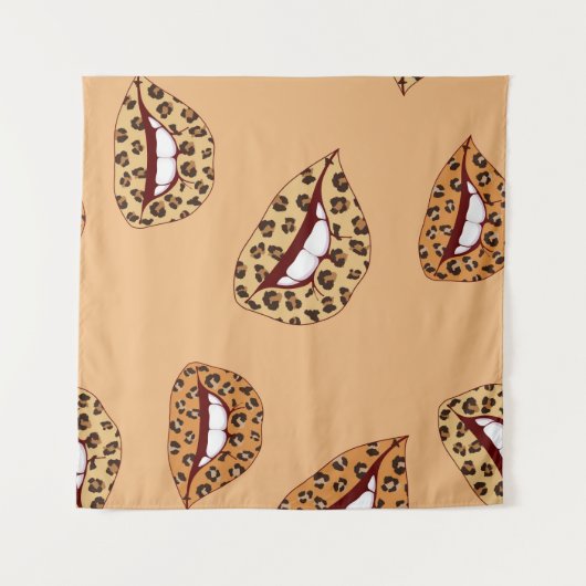 ヒョウ柄の唇の継ぎ目のない模様、チータの唇d タペストリー (正面(横))