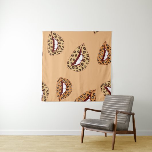 ヒョウ柄の唇の継ぎ目のない模様、チータの唇d タペストリー (インサイチュ(横))