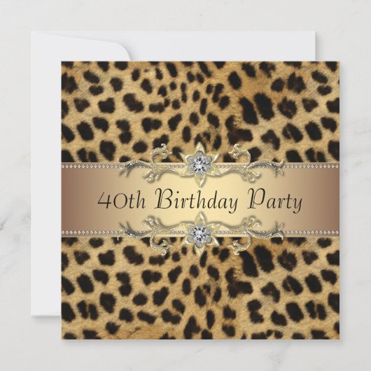 ヒョウ柄の女性の40歳の誕生日パーティーの招待状 招待状 (正面)