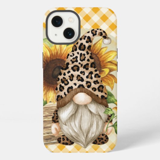 ヒョウ柄の小人とひまわり iPhoneケース (裏面)