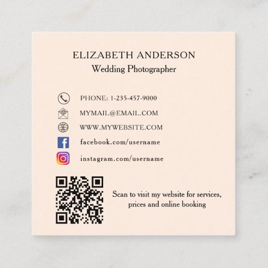 ヒョウ柄の弓の桃QRコードSNS スクエア名刺 (裏面)