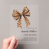 ヒョウ柄の弓の茶色の誕生日澄ん アクリル招待状 (インサイチュ (ポータブル))