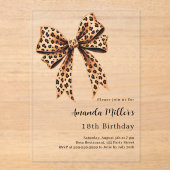 ヒョウ柄の弓の茶色の誕生日澄ん アクリル招待状 (正面)