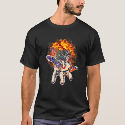 ヒョウ柄の捕食者 猫 動物 アフリカ カラフル Tシャツ (正面)