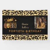 ヒョウ柄の楽しいバースデークイーン40歳の誕生日フォト 横断幕 (横)