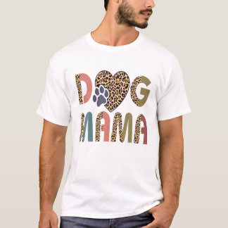 ヒョウ柄の犬の足跡ドッグママウィメンドッグ Tシャツ