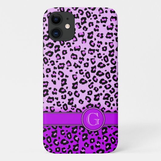 ヒョウ柄の紫色のモノグラム Case-Mate iPhoneケース (裏面)