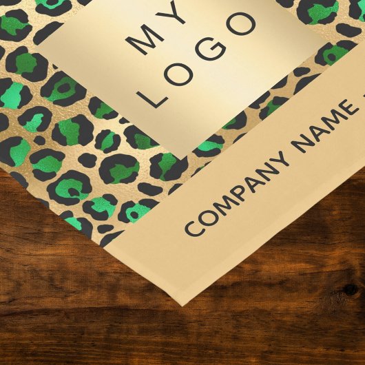 ヒョウ柄の緑色の金ゴールドビジネスロゴ ショートテーブルランナー