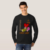 ヒョウ柄の花の鉛筆を持つ給食のおばさん Tシャツ (正面フル)