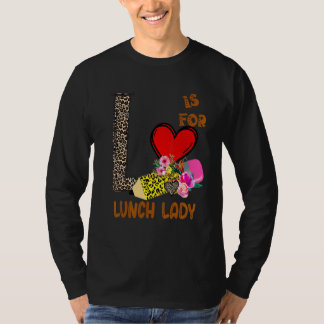 ヒョウ柄の花の鉛筆を持つ給食のおばさん Tシャツ