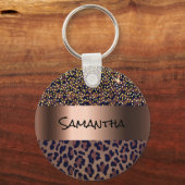ヒョウ柄の茶色の黒い黄金色のブロンズの金属 キーホルダー (正面)