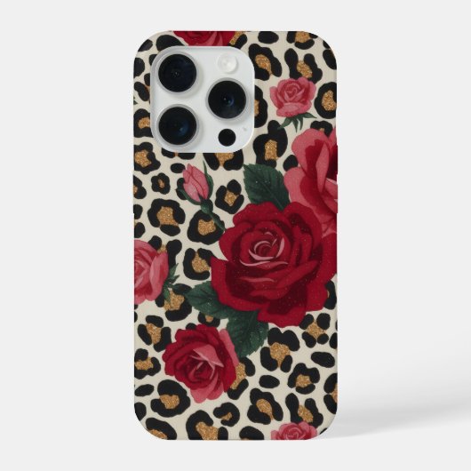 ヒョウ柄の赤いバラ模様 iPhoneケース (裏面)