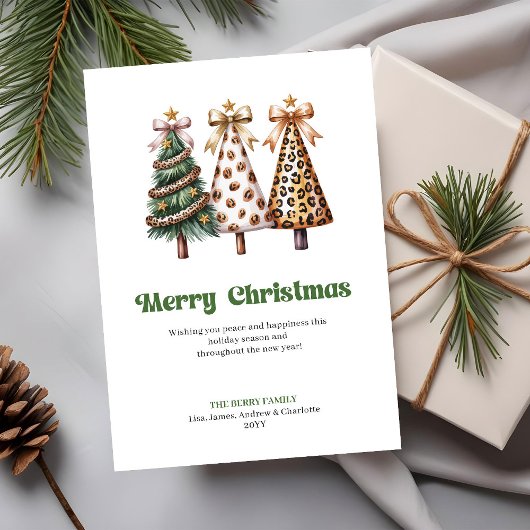 ヒョウ柄の遊び心あふれるクリスマスグリーティングカード シーズンカード